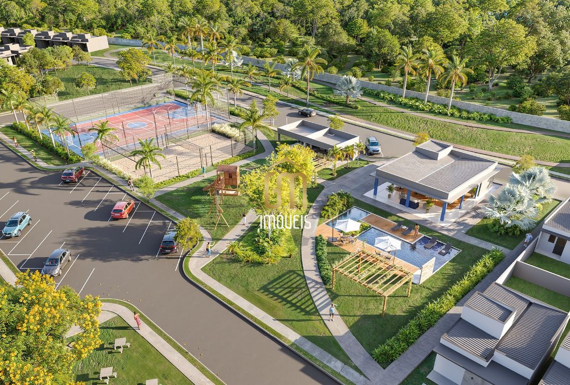 Vista aérea do Smart Ville Maricá II, em Ubatiba, com quadras, playground e piscina